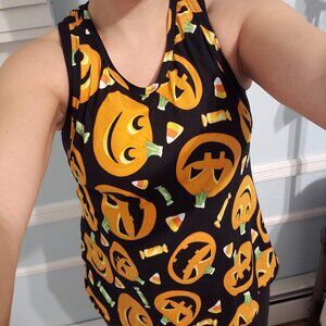 Halloween Muscle Tank Top with Pumpkins and Candy size M Handmade